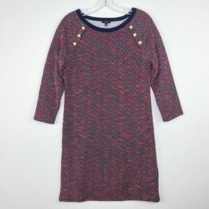 TALBOTS Red Mini Heart Print Knit Dress MEDIUM Petite Pullover Career Valentines